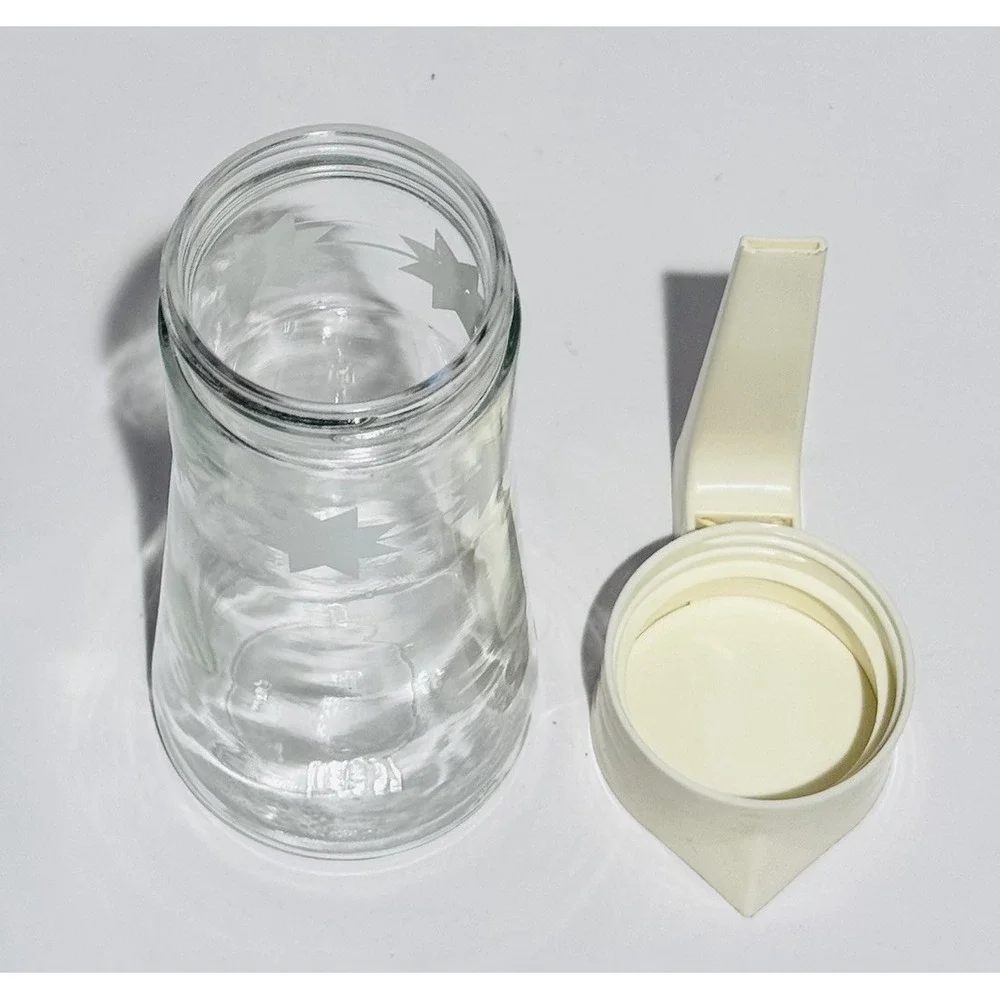 Vintage Anchor Hocking Tall Syrup Dispenser‎ Retro White Stars Lid Discoloration